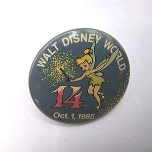 Disney Pin Back Button Style 14th Birthday Tinker Bell Pin 1985 Vintage 80s